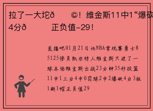 拉了一大坨💩！维金斯11中1“爆砍”4分🙈正负值-29！